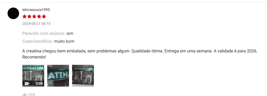 Avaliação de cliente sobre a Creatina Soldiers