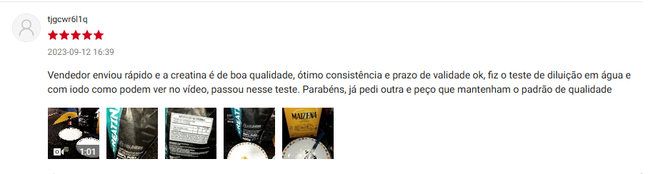 Avaliação de cliente sobre a Creatina Soldiers
